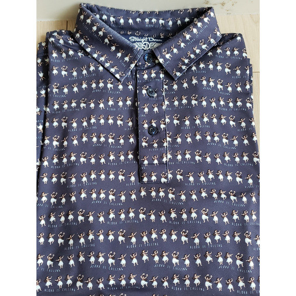 Straight Down Polo Men L Performance Golf Shirt Hula Aloha Girls River Forest CC - Picture 1 of 5